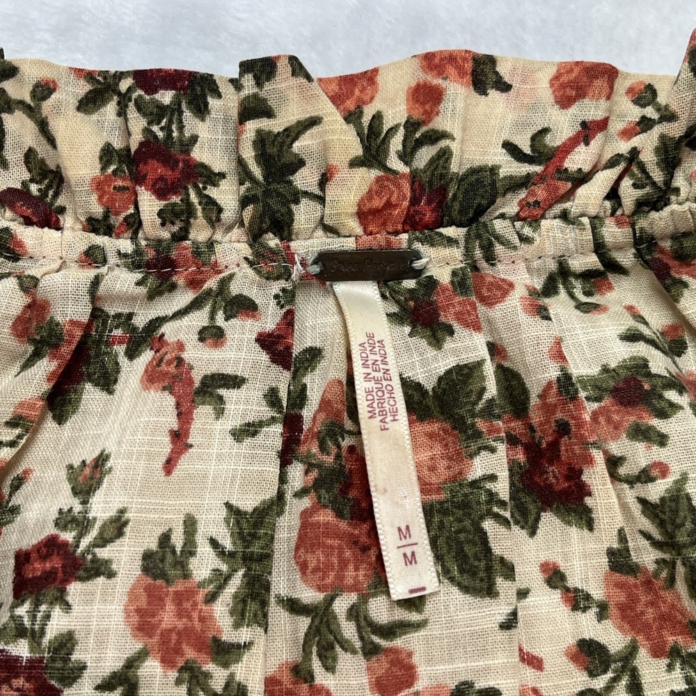 Free People Puff Sleeve Button Front Blouse Womens Medium Floral Cottagecore - Picture 8 of 14